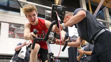 BUFFALO, NY - JUNE 2: Vitali Kravtsov performs the Wingate cycle test during the NHL Scouting Combine on June 2, 2018 at HarborCenter in Buffalo, New York. (Photo by Bill Wippert/NHLI via Getty Images)