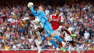 Bernd Leno claims a cross during Saturday's Premier League match. (Photo by James Williamson - AMA/Getty Images)