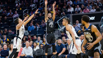 Mar 10, 2020; San Francisco, California, USA; Golden State Warriors guard Mychal Mulder (15) shoots against the LA Clippers in the second half at Chase Center. Mandatory Credit: John Hefti-USA TODAY Sports