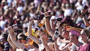 Oct 1, 2022; Starkville, Mississippi, USA; Fans cheer during the game against the Mississippi State Bulldogs and the Texas A&M Aggies at Davis Wade Stadium at Scott Field. Mandatory Credit: Matt Bush-USA TODAY Sports