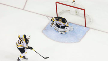 COLUMBUS, OH - MAY 2: Tuukka Rask #40 of the Boston Bruins makes a save against the Columbus Blue Jackets during the second period in Game Four of the Eastern Conference Second Round during the 2019 NHL Stanley Cup Playoffs on May 2, 2019 at Nationwide Arena in Columbus, Ohio. Boston defeated Columbus 4-1 to tie the series 2-2. (Photo by Kirk Irwin/Getty Images)