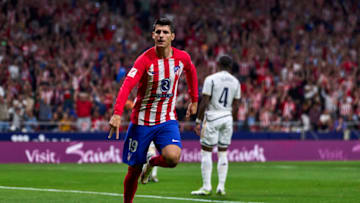 MADRID, SPAIN - SEPTEMBER 24: Alvaro Morata of Atletico de Madrid celebrates after scoring his team's first goal during the LaLiga EA Sports match between Atletico Madrid and Real Madrid CF at Civitas Metropolitano Stadium on September 24, 2023 in Madrid, Spain. (Photo by Diego Souto/Quality Sport Images/Getty Images)