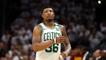 CLEVELAND, OH - MAY 25: Marcus Smart #36 of the Boston Celtics looks on after being defeated by the Cleveland Cavaliers during Game Six of the 2018 NBA Eastern Conference Finals at Quicken Loans Arena on May 25, 2018 in Cleveland, Ohio. NOTE TO USER: User expressly acknowledges and agrees that, by downloading and or using this photograph, User is consenting to the terms and conditions of the Getty Images License Agreement. (Photo by Gregory Shamus/Getty Images)