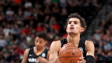 SALT LAKE CITY, UT - JULY 5: Trae Young #11 of the Atlanta Hawks shoots a free throw against the Utah Jazz on July 5, 2018 at Vivint Smart Home Arena in Salt Lake City, Utah. NOTE TO USER: User expressly acknowledges and agrees that, by downloading and/or using this photograph, user is consenting to the terms and conditions of the Getty Images License Agreement. Mandatory Copyright Notice: Copyright 2018 NBAE (Photo by Joe Murphy/NBAE via Getty Images)