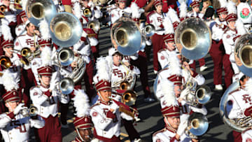 PASADENA, CA - JANUARY 01: The Florida State University Marching Chiefs march on the parade route during the 126th Rose Parade Presented by Honda on January 1, 2015 in Pasadena, California. (Photo by Frederick M. Brown/Getty Images)