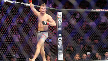 TORONTO, ON - DECEMBER 8: Brad Katona of Canada celebrates victory against Matthew Lopez of the United States in a bantamweight bout during the UFC 231 event at Scotiabank Arena on December 8, 2018 in Toronto, Canada. (Photo by Vaughn Ridley/Getty Images)