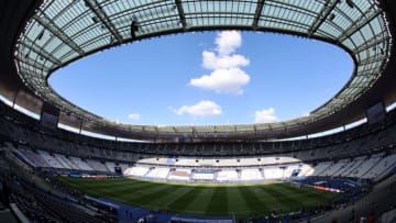 A general view shows the the empty Stade de France before the UEFA Champions League final football match between Liverpool and Real Madrid in Saint-Denis, north of Paris, on May 28, 2022. (Photo by Thomas COEX / AFP) (Photo by THOMAS COEX/AFP via Getty Images)