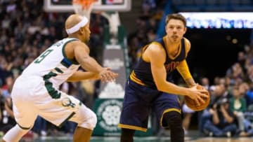 Nov 14, 2015; Milwaukee, WI, USA; Cleveland Cavaliers guard Matthew Dellavedova (8) during the game against the Milwaukee Bucks at BMO Harris Bradley Center. Milwaukee won 108-105. Mandatory Credit: Jeff Hanisch-USA TODAY Sports