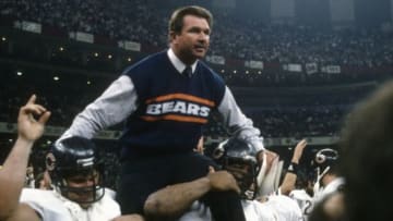NEW ORLEANS, LA - JANUARY 26: Head Coach Mike Ditka of the Chicago Bears gets carried off the field after they defeated the New England Patriots in Super Bowl XX January 26, 1986 at the Louisiana Superdome in New Orleans, Louisiana. The Bears won the Super Bowl 46-10. (Photo by Focus on Sport/Getty Images)