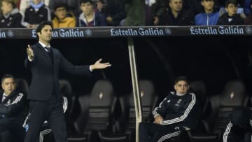 Real Madrid's Argentinian coach Santiago Solari gestures during the Spanish league football match between RC Celta de Vigo and Real Madrid CF at the Balaidos stadium in Vigo on November 11, 2018. (Photo by MIGUEL RIOPA / AFP) (Photo credit should read MIGUEL RIOPA/AFP/Getty Images)