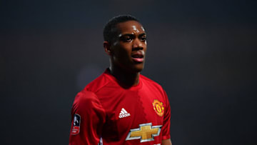 BLACKBURN, ENGLAND - FEBRUARY 19: Anthony Martial of Manchester United looks on during the Emirates Cup Fifth Round match between Blackburn Rovers and Manchester United at Ewood Park on February 19, 2017 in Blackburn, England. (Photo by Dan Mullan/Getty Images)