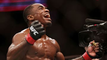 HOUSTON, TEXAS - FEBRUARY 12: Jeremiah Wells reacts after winning his welterweight fight against Blood Diamond of New Zealand via submission during UFC 271 at Toyota Center on February 12, 2022 in Houston, Texas. (Photo by Carmen Mandato/Getty Images)