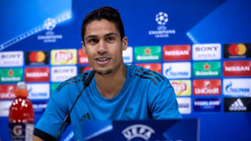 MADRID, SPAIN - APRIL 10: Raphael Varane of Real Madrid CF attends a press conference ahead of their UEFA Champions League quarter final second leg match against Juventus at Valdebebas training ground on April 10, 2018 in Madrid, Spain. (Photo by Gonzalo Arroyo Moreno/Getty Images)