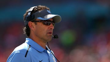 MIAMI GARDENS, FL - NOVEMBER 01: Head coach Larry Fedora of the North Carolina Tar Heels looks on during a game at Sun Life Stadium on November 1, 2014 in Miami Gardens, Florida. (Photo by Mike Ehrmann/Getty Images)