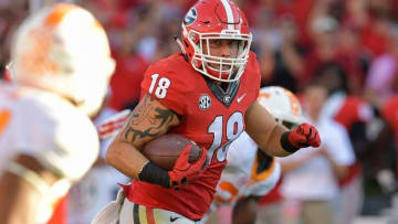 Oct 1, 2016; Athens, GA, USA; Georgia Bulldogs tight end Isaac Nauta (18) runs for a touchdown after catching a pass against the Tennessee Volunteers during the second half at Sanford Stadium. Tennessee defeated Georgia 34-31. Mandatory Credit: Dale Zanine-USA TODAY Sports