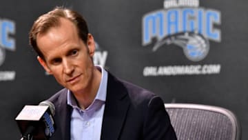 ORLANDO, FL - JUNE 22: Orlando Magic President of Basketball Operations Jeff Weltman addresses the media during the 2017 NBA Draft on June 22, 2017 at Amway Center in Orlando, Florida. NOTE TO USER: User expressly acknowledges and agrees that, by downloading and or using this photograph, User is consenting to the terms and conditions of the Getty Images License Agreement. Mandatory Copyright Notice: Copyright 2017 NBAE (Photo by Fernando Medina/NBAE via Getty Images)
