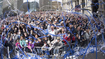 PHILADELPHIA, PENNSYLVANIA - APRIL 08: Fans celebrate at the Villanova Wildcats Championship Parade on April 8, 2016 in Philadelphia, Pennsylvania. (Photo by Mitchell Leff/Getty Images)