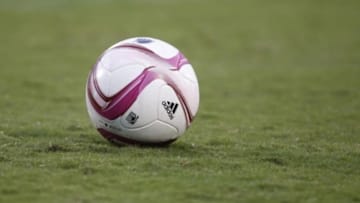 Oct 25, 2015; Dallas, TX, USA; A general view of a pink soccer ball on the field in the first half of the match between FC Dallas and the San Jose Earthquakes at Toyota Stadium. FC Dallas won 2-1. Mandatory Credit: Tim Heitman-USA TODAY Sports
