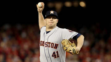 WASHINGTON, DC - OCTOBER 26: Brad Peacock #41 of the Houston Astros delivers the pitch against the Washington Nationals during the seventh inning in Game Four of the 2019 World Series at Nationals Park on October 26, 2019 in Washington, DC. (Photo by Patrick Smith/Getty Images)