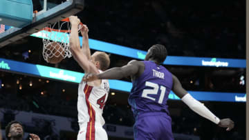 Miami Heat center Cody Zeller (44) dunks in the second quarter against the Charlotte Hornets(David Yeazell-USA TODAY Sports)