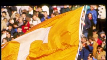 General view of the flag of the Tennessee Volunteers during a game against the Notre Dame Fighting Irish at Notre Dame Stadium in South Bend, Indiana.