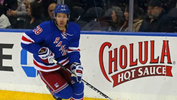 Oct 16, 2014; New York, NY, USA; New York Rangers center Dominic Moore (28) in action against the Carolina Hurricanes at Madison Square Garden. Mandatory Credit: Adam Hunger-USA TODAY Sports