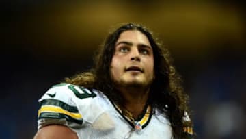 Sep 21, 2014; Detroit, MI, USA; Green Bay Packers offensive tackle David Bakhtiari (69) against the Detroit Lions at Ford Field. Mandatory Credit: Andrew Weber-USA TODAY Sports