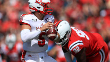 Miami RedHawks quarterback Brett Gabbert looks to pass against the Cincinnati Bearcats. USA Today.