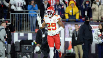 FOXBOROUGH, MASSACHUSETTS - DECEMBER 08: Kendall Fuller #29 of the Kansas City Chiefs reacts after breaking up a pass during the second half against the New England Patriots in the game at Gillette Stadium on December 08, 2019 in Foxborough, Massachusetts. (Photo by Kathryn Riley/Getty Images)