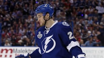 Jun 13, 2015; Tampa, FL, USA; Tampa Bay Lightning left wing Jonathan Drouin (27) during the second period at game five of the 2015 Stanley Cup Final at Amalie Arena. Mandatory Credit: Kim Klement-USA TODAY Sports