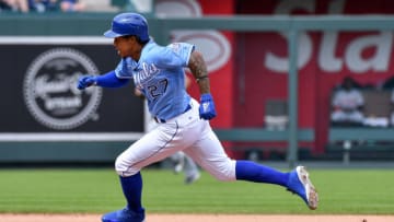 Kansas City Royals' Adalberto Mondesi heads to third on an RBI triple in the fourth inning against the Detroit Tigers on Wednesday, Aug. 29, 2018 at Kauffman Stadium in Kansas City, Mo. (John Sleezer/Kansas City Star/TNS via Getty Images)
