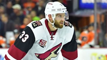 Oct 27, 2016; Philadelphia, PA, USA; Arizona Coyotes defenseman Alex Goligoski (33) against Philadelphia Flyers during the first period at Wells Fargo Center. Mandatory Credit: Eric Hartline-USA TODAY Sports