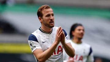 LONDON, ENGLAND - MAY 16: Harry Kane of Tottenham Hotspur reacts during the Premier League match between Tottenham Hotspur and Wolverhampton Wanderers at Tottenham Hotspur Stadium on May 16, 2021 in London, England. Sporting stadiums around the UK remain under strict restrictions due to the Coronavirus Pandemic as Government social distancing laws prohibit fans inside venues resulting in games being played behind closed doors. (Photo by Andrew Couldridge - Pool/Getty Images)