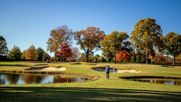 TULSA, OK - NOVEMBER 03: An pair of unidentified golfers approach the 13th and 16th greens at Southern Hills Country Club on November 3, 2020 in Tulsa, Oklahoma. Southern Hills Country Club is hosting the 2021 Kitchenaid Senior PGA Championship. (Photo by Shane Bevel/Getty Images)