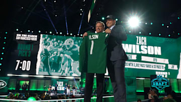 BYU quarterback Zach Wilson poses with NFL commissioner Roger Goodell after being selected as the second pick by the New York Jets during the 2021 NFL Draft at First Energy Stadium. Mandatory Credit: Kirby Lee-USA TODAY Sports