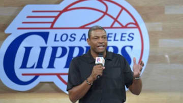 Aug 18, 2014; Los Angeles, CA, USA; Los Angeles Clippers coach Doc Rivers at fan fest at Staples Center. Mandatory Credit: Kirby Lee-USA TODAY Sports