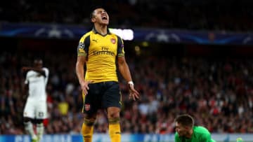 LONDON, ENGLAND - SEPTEMBER 28: Alexis Sanchez of Arsenal reacts to a missed opportunity during the UEFA Champions League group A match between Arsenal FC and FC Basel 1893 at the Emirates Stadium on September 28, 2016 in London, England. (Photo by Paul Gilham/Getty Images)