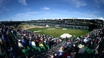Feb 4, 2016; Scottsdale, AZ, USA; A general view of the 16th hole during the first round of the Waste Management Phoenix Open golf tournament at TPC Scottsdale. Mandatory Credit: Joe Camporeale-USA TODAY Sports