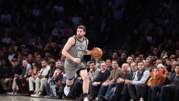 Joe Harris #12 of the Brooklyn Netsin action against the Detroit Pistons (Photo by Al Bello/Getty Images)