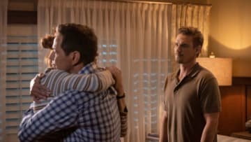 Nancy Drew -- "The Journey of the Dangerous Mind" -- Image Number: NCD302a_0524r.jpg -- Pictured (L-R): Kennedy McMann as Nancy, Scott Wolf as Carson and Riley Smith as Ryan -- Photo: Colin Bentley/The CW -- © 2021 The CW Network, LLC. All Rights Reserved.