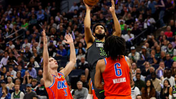 Karl-Anthony Towns #32 of the Minnesota Timberwolves (Photo by David Berding/Getty Images)