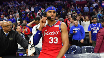 PHILADELPHIA, PA - MARCH 15: Tobias Harris #33 of the Philadelphia 76ers is interviewed after a game against the Sacramento Kings on March 15, 2019 at the Wells Fargo Center in Philadelphia, Pennsylvania NOTE TO USER: User expressly acknowledges and agrees that, by downloading and/or using this Photograph, user is consenting to the terms and conditions of the Getty Images License Agreement. Mandatory Copyright Notice: Copyright 2019 NBAE (Photo by Jesse D. Garrabrant/NBAE via Getty Images)