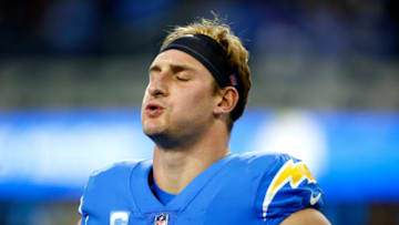 INGLEWOOD, CALIFORNIA - DECEMBER 16: Joey Bosa #97 of the Los Angeles Chargers warms up before the game against the Kansas City Chiefs at SoFi Stadium on December 16, 2021 in Inglewood, California. (Photo by Sean M. Haffey/Getty Images)