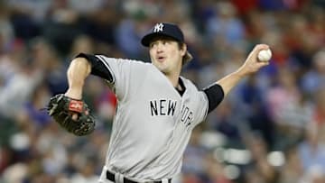 Apr 25, 2016; Arlington, TX, USA; New York Yankees relief pitcher Andrew Miller (48) throws a pitch in the ninth inning against the Texas Rangers at Globe Life Park in Arlington. New York won 3-1. Mandatory Credit: Tim Heitman-USA TODAY Sports
