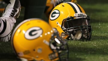Dec 30, 2012; Minneapolis, MN, USA; Green Bay Packers helmet against the Minnesota Vikings at the Metrodome. The Vikings defeated the Packers 37-34. Mandatory Credit: Brace Hemmelgarn-USA TODAY Sports