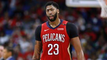 NEW ORLEANS, LA - OCTOBER 19: Anthony Davis #23 of the New Orleans Pelicans reacts during a game against the Sacramento Kings at the Smoothie King Center on October 19, 2018 in New Orleans, Louisiana. NOTE TO USER: User expressly acknowledges and agrees that, by downloading and or using this photograph, User is consenting to the terms and conditions of the Getty Images License Agreement. (Photo by Jonathan Bachman/Getty Images)