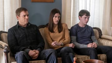 (L-R): Michael C. Hall as Dexter, Jennifer Carpenter as Deb and Jack Alcott as Harrison in DEXTER: NEW BLOOD, “Too Many Tuna Sandwiches”. Photo Credit: Seacia Pavao/SHOWTIME.