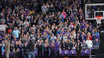 SACRAMENTO, CA - APRIL 11: Fans cheer on the Sacramento Kings against the Houston Rockets on April 11, 2018 at Golden 1 Center in Sacramento, California. NOTE TO USER: User expressly acknowledges and agrees that, by downloading and or using this photograph, User is consenting to the terms and conditions of the Getty Images Agreement. Mandatory Copyright Notice: Copyright 2018 NBAE (Photo by Rocky Widner/NBAE via Getty Images)