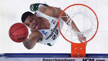 DETROIT, MI - MARCH 16: Miles Bridges #22 of the Michigan State Spartans shoots the ball against the Bucknell Bison in the first round of the 2018 NCAA Men's Basketball Tournament at Little Caesars Arena on March 16, 2018 in Detroit, Michigan. (Photo by Gregory Shamus/Getty Images)