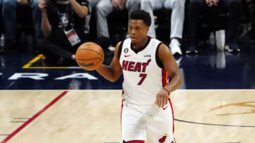 Jun 4, 2023; Denver, CO, USA; Miami Heat guard Kyle Lowry (7) controls the ball in the fourth quarter against the Denver Nuggets in game two of the 2023 NBA Finals at Ball Arena. Mandatory Credit: Ron Chenoy-USA TODAY Sports